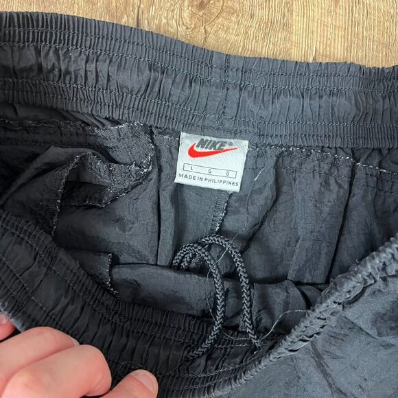 Vtg 90's Nike Trackpants Swoosh Black Joggers Men's L Zip Ankle Nylon - Picture 4 of 10